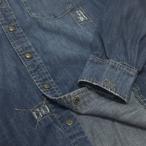CURRENT ELLIOTT Distressed Denim Western Shirt Snap Closure Chambray Relaxed S - Picture 6 of 10